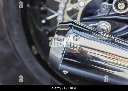 Close up shot of a motorcycle exhaust pipes. Stock Photo