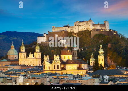 Aerial view of Salzburg Old Town, castle visible in the background, Austria