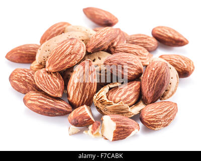 Almond nuts isolated on the white background. Stock Photo