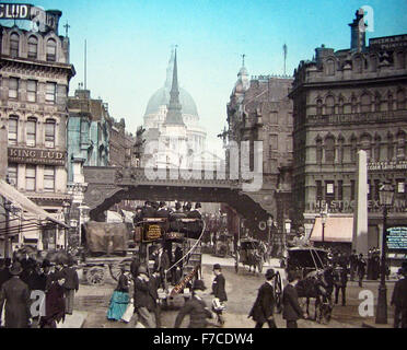 Ludgate Circus, London - Victorian period - hand coloured photo Stock Photo
