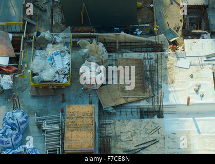 Building site - showing foundations of  new build in North London viewed from above. Stock Photo