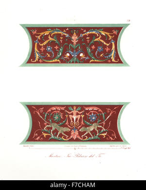 Wall paintings from the Palazzo del Te, Mantua, Italy. Handcoloured lithograph by H. Asmus after an illustration by Wilhelm Zahn from his Ornament of All Classical Art Eras, Ornamente aller klassischen Kunst-Epochen, Reimer, Berlin, 1832. Stock Photo