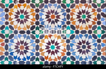 Zillij moroccan ceramic mosaic tile decoration, madrassa Ali Ben Youssef, Marrakech, Morocco Stock Photo
