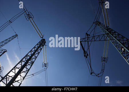 Power lines high voltage, Czech Republic Stock Photo
