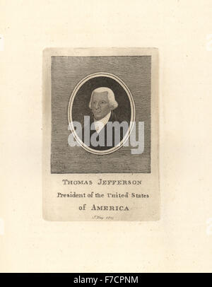 Thomas Jefferson, President of the United States of America. Copperplate engraving by John Kay from A Series of Original Portraits and Caricature Etchings, Hugh Paton, Edinburgh, 1842. Stock Photo