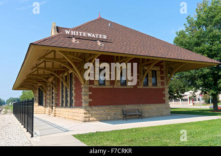 historic railroad depot building of high victorian gothic architecture style in whitewater wisconsin Stock Photo