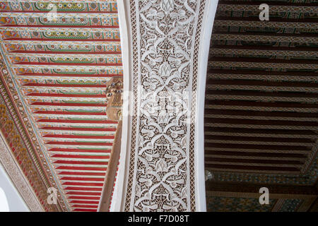The Bahia Palace, Marrakech, Morocco, tiled and mosaic roof Stock Photo