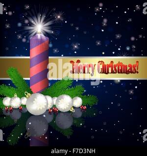 Abstract blue vector illustration with Christmas candle and decorations Stock Vector