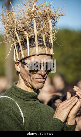 Nov. 29, 2015 - Barcelona, Catalonia, Spain - A protestor against global warming has some branches put on his head during a protest in Barcelona ahead of the 'COP 21' negotiations in Paris (Credit Image: © Matthias Oesterle via ZUMA Wire) Stock Photo