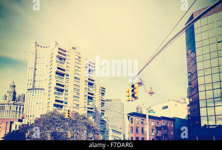 Cross processed grunge style photo of street in New York, USA. Stock Photo