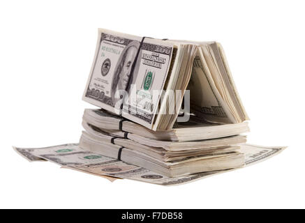 House made out of US dollars banknotes. Isolated on white background Stock Photo