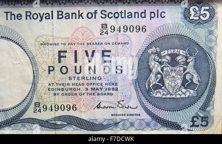 Old Royal Bank Of Scotland PLC,£5,note 1972 to 1981, UK Stock Photo