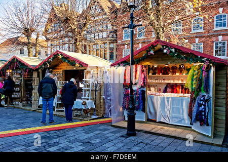 Salisbury Christmas Market held in the 18th Century Guildhall Square, Salisbury, Wiltshire, United Kingdom. Stock Photo