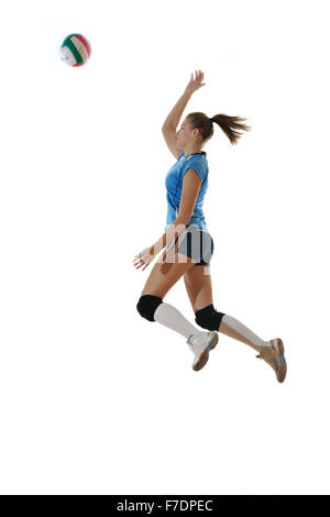 volleyball game sport with neautoful young girl oslated onver white background Stock Photo