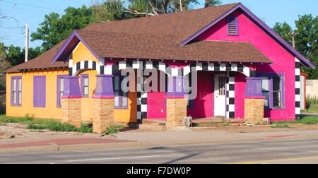 Unique Pink and purple house along highway 287 in Childress, Texas, USA. Stock Photo