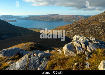 Loch na Keal from the north west ridge of Beinn nan Gabhar, Isle of Mull, Argyll and Bute, Scotland, UK. Stock Photo