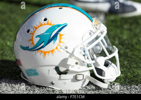 Miami Dolphins helmet on the field during Monday Night Football game  against the Miami Dolphins at Sun Devil Stadium. The Chargers' home game  was moved from Qualcomm Stadium in San Diego to