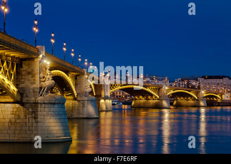 The illuminated Margaret Bridge Budapest, Hungary Stock Photo