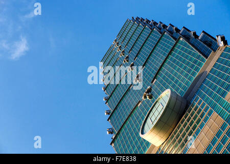 Day Time Photo with Blue Sky of the exterior facade of Taipei 101 in Xinyi District, Taipei, Taiwan Stock Photo