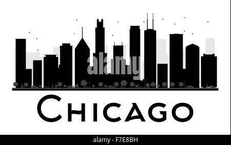 Chicago City skyline black and white silhouette. Vector illustration. Simple flat concept for tourism presentation, banner Stock Vector