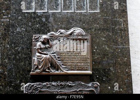 Eva Peron plaque on her tomb, La Recoleta mausoleum Buenos Aires Argentina. Stock Photo
