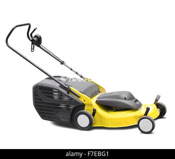 Yellow lawn mower. Isolated over white background Stock Photo