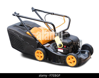 yellow lawn mower. Isolated over white background Stock Photo