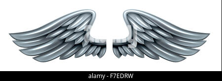 A pair of silver steel shiny metal wings design Stock Photo