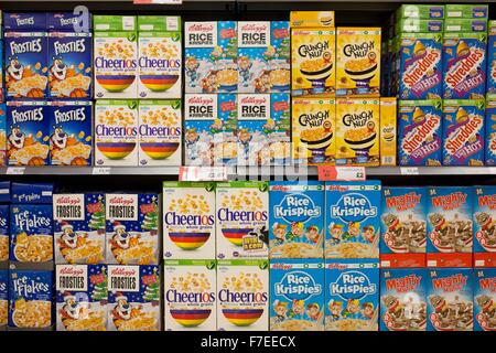 Boxes of cereals on supermarket shelves Stock Photo, Royalty Free Image ...