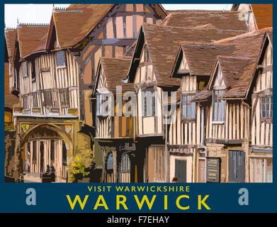 Historic illustration of Warwickshire, England, from a detailed county ...