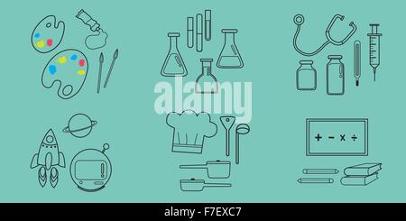 Occupation flat icons on pastel green color background Stock Vector