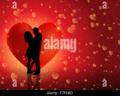 Silhouette of a couple on a Valentine's Heart background Stock Photo