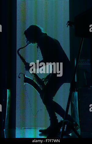 Matthew Healy and The 1975 play to a full house at The Oasis Concert venue in Swindon. Stock Photo