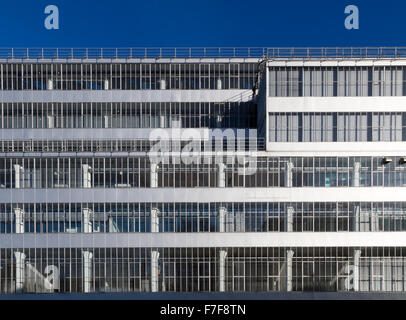 Close-up of the former Van Nelle Factory, it is considered a prime example of the International Style and is designated UNESCO. Stock Photo