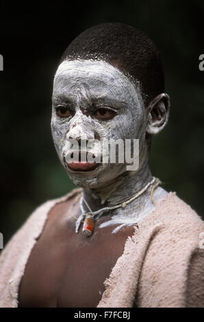 Young Xhosa initiate, who is going through the traditional Xhosa male initiation rite, in Knysna, South Africa Stock Photo