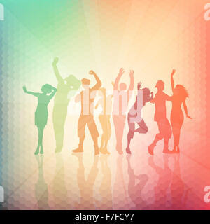 Silhouettes of people dancingn on an abstract background Stock Photo