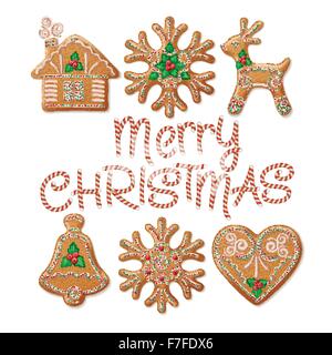 Ornate realistic  set traditional Christmas gingerbread. Vector illustration Stock Vector