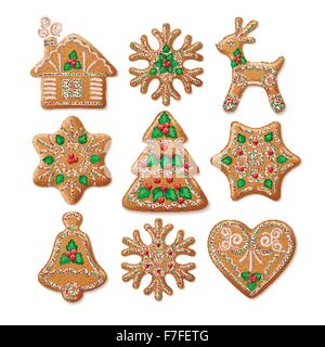 Ornate realistic  set traditional Christmas gingerbread. Vector illustration Stock Vector
