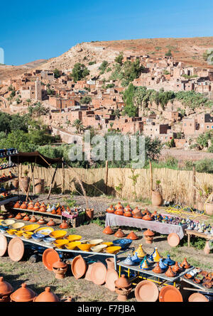 Pottery and curios for sale near Asni village in the Atlas mountains of Morocco. Stock Photo