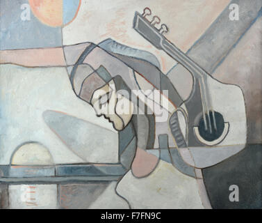 Abstract painting with woman and guitar and geometrical forms Stock Photo