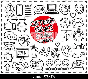 Doodle Customer Service icons Stock Vector