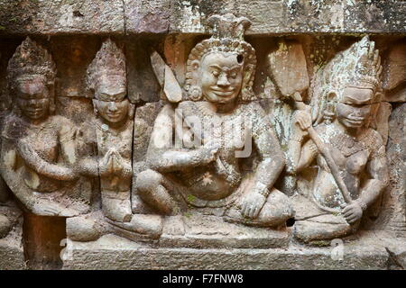 Scalptures on the walls of Terrace of the Leper King Temple, Angkor, Cambodia, Asia Stock Photo