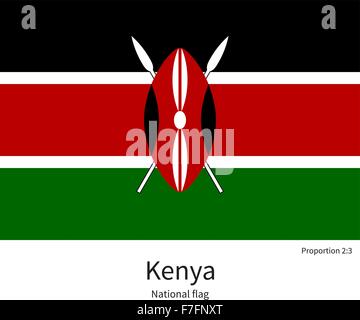 National flag of Kenya with correct proportions, element, colors Stock Vector