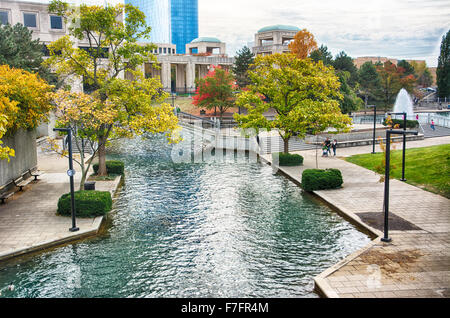 The Canal Walk in downtown Indianapolis, Indiana is part of the Indiana Central Canal, and runs through White River State Park. Stock Photo