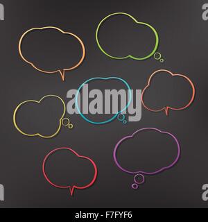 set of comic speech bubbles isolated on dark background. vector cloud icons. blank text box sign Stock Vector