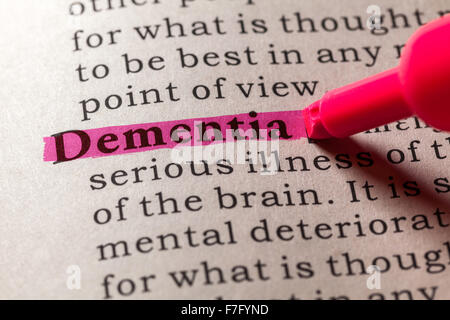 Fake Dictionary, Dictionary definition of the word dementia Stock Photo