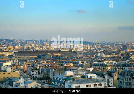 Paris at sunset, France. View from Sacred Heart Basilica of Montmartre (Sacre-Coeur). Stock Photo