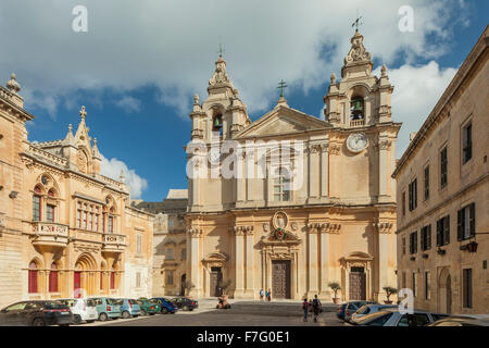 Afternoon at St Paul's cathedral in Mdina, Malta. Stock Photo