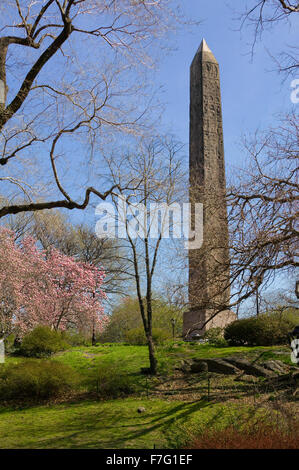 Central Park Egyptian Obelisk also known as Cleopatra's Needle in springtime in the heart of Manhattan, New York City. Stock Photo