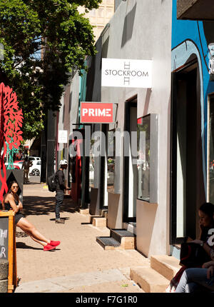 Stylish stores in the Braamfontein neighbourhood in downtown Johannesburg, South Africa. Stock Photo